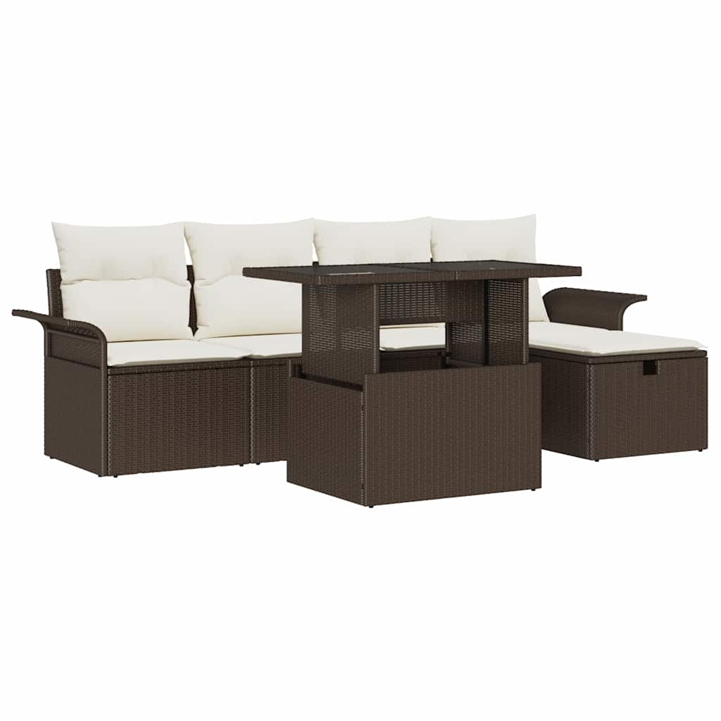 Garten-Sofa-Set mit Kissen mit Speicher 6 pcs Braun Poly Rattan